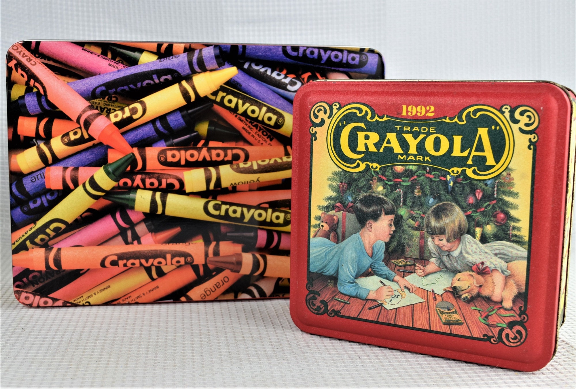 2 Vintage Crayola Crayon Tins 1992 Christmas Tin Limited
