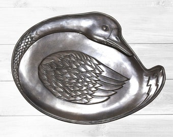 Vintage Swan Pewter Tray Large Serving Tray Hot Meat or Cold Cut Tray Cheese and Crackers Fresh Fruit and Vegetable Tray