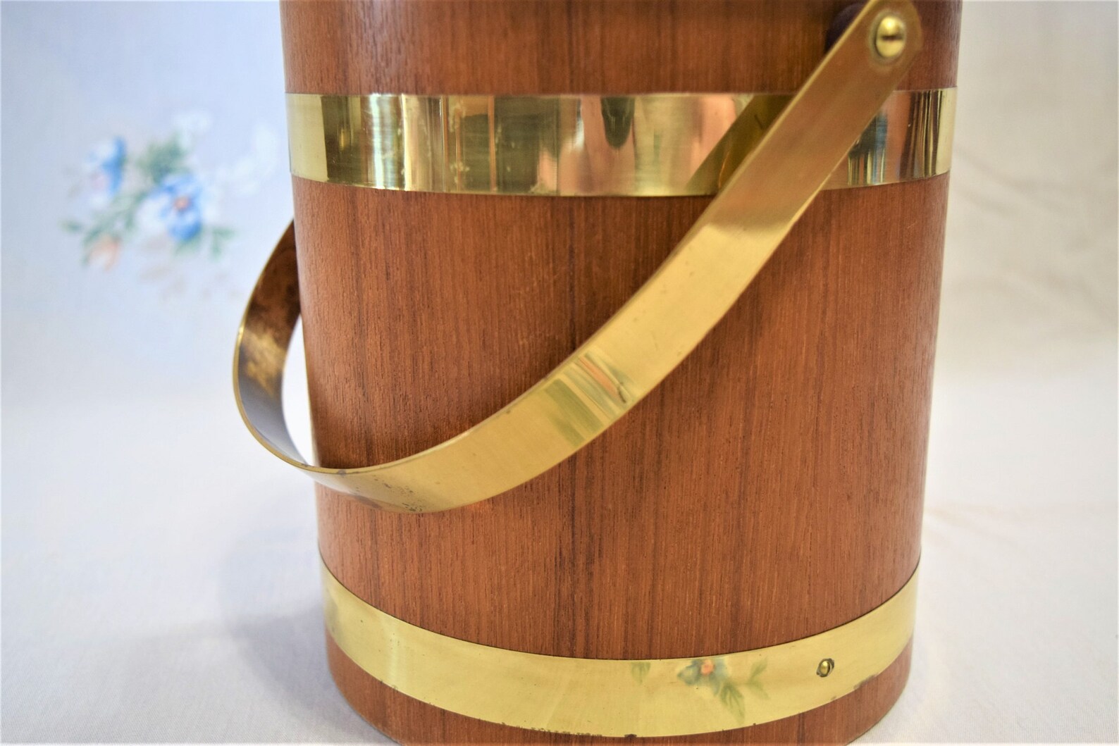 Vintage Wood Ice Bucket Brass Handle Aluminum Interior Ice Etsy