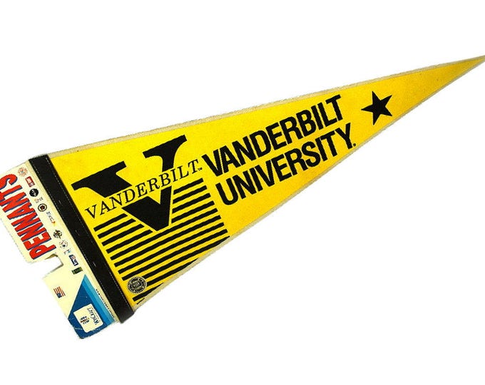 Vintage Vanderbilt University Pennant Large Yellow With Black Etsy