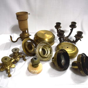 Vintage Lamp Parts Choice Set - Decorative Parts - Footed Lamp Base - Flat Lamp Base - Chimney Shade Holder - Chandelier Parts