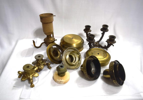 Vintage Lamp Parts Choice Set - Decorative Parts - Footed Lamp Base - Flat Lamp Base - Chimney Shade Holder - Chandelier Parts
