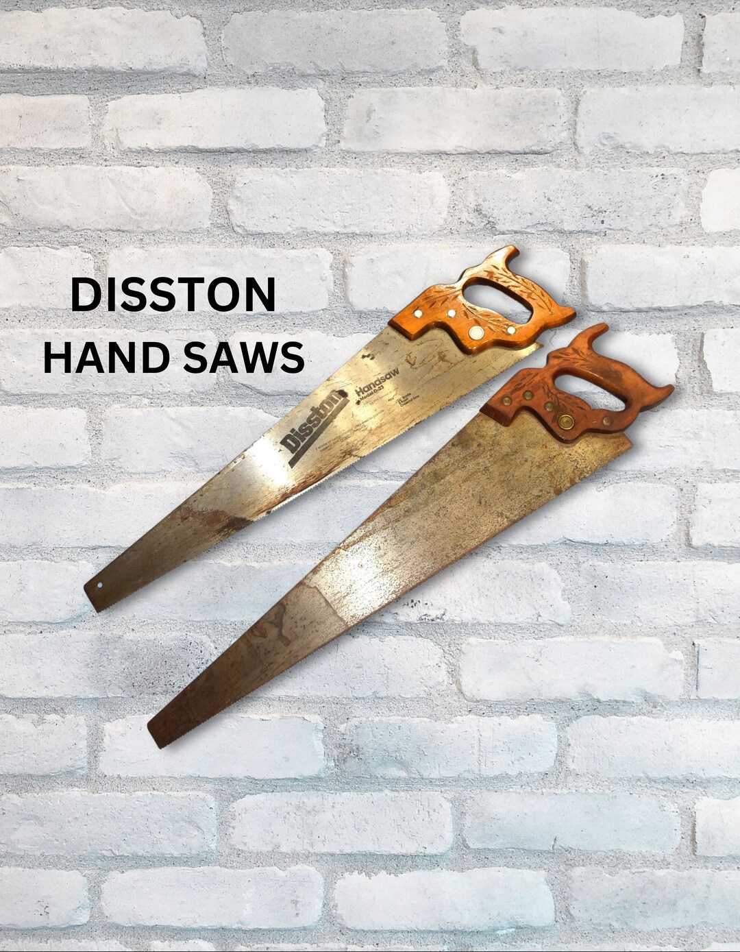 Old Hand Saws Disston Handsaw USA Brass Medallion Wheat Pattern Wood Handle Cutting Tool