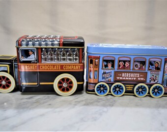 ハーシーズ　HERSHEY'S ミールトイ　チョコレート　ビンテージ Vintage Hershey Milk and Trolley Car Tins or Tin Circus Wagon Bank