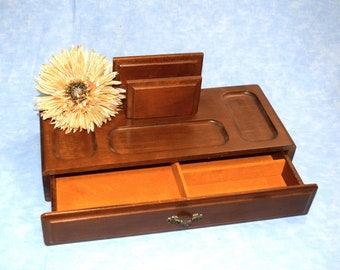 Vintage Mans Dresser Valet with Bottom Drawer with Divided Compartments Wood Dresser Top Jewelry Box Caddy