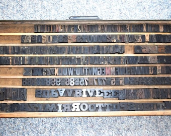 Printers Typeset Drawer with 377 Wood Letterpress Block Letters  Hamilton Tray Printer Block Vintage Type Set Print Industrial Salvage