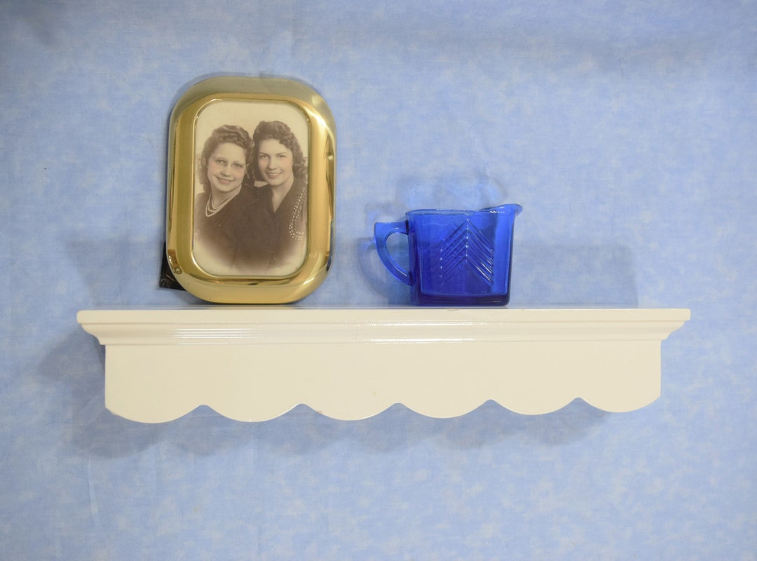 Vintage White Wood Wall Shelf Small Floating Shelf Plate Groove Shelf