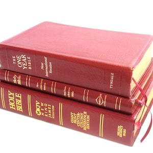 Vintage Holy Bible Giant Print NKJV, One Year Bible, or Union University Family Bible New International Bible Burgundy Religious Book