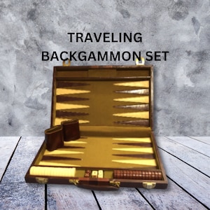 Vintage Backgammon Set Faux Leather Case Travel Board Game Complete Set All Game Pieces are Included