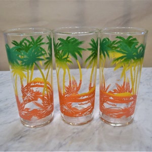 8 Vintage Palm Tree Drinking Glasses Colorful Glassware 16 - Etsy