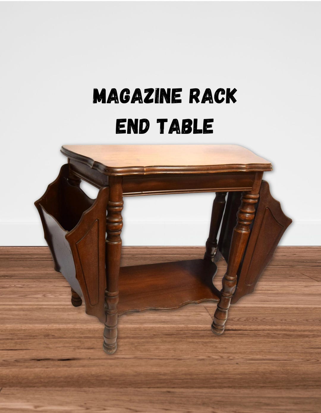 Beautiful Wood End Table With Magazine Racks on Both Ends