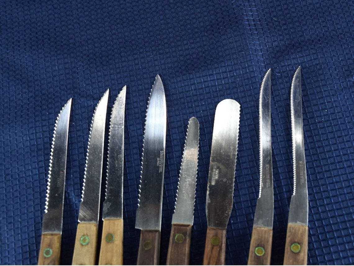 Vintage Wood Handle Kitchen Knives With Stainless Steel Blades Etsy