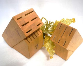 Vintage Wood Knife Block Heavy Duty Butcher Block Knife Holder for Kitchen Counter Your Choice of 2