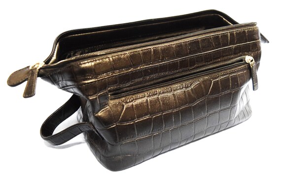 Vintage Black Leather Shaving Bag Toiletry Travel… - image 5