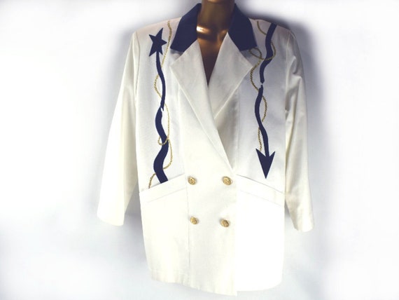 Vintage Linen Jacket Double Breasted Nautical Gol… - image 1