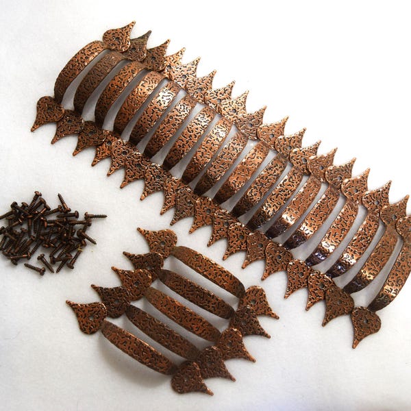 Antique Copper Drawer Pull with Matching Screws Hammered Early American Cabinet Handle Metal Hardware Reclaimed Vintage Salvage