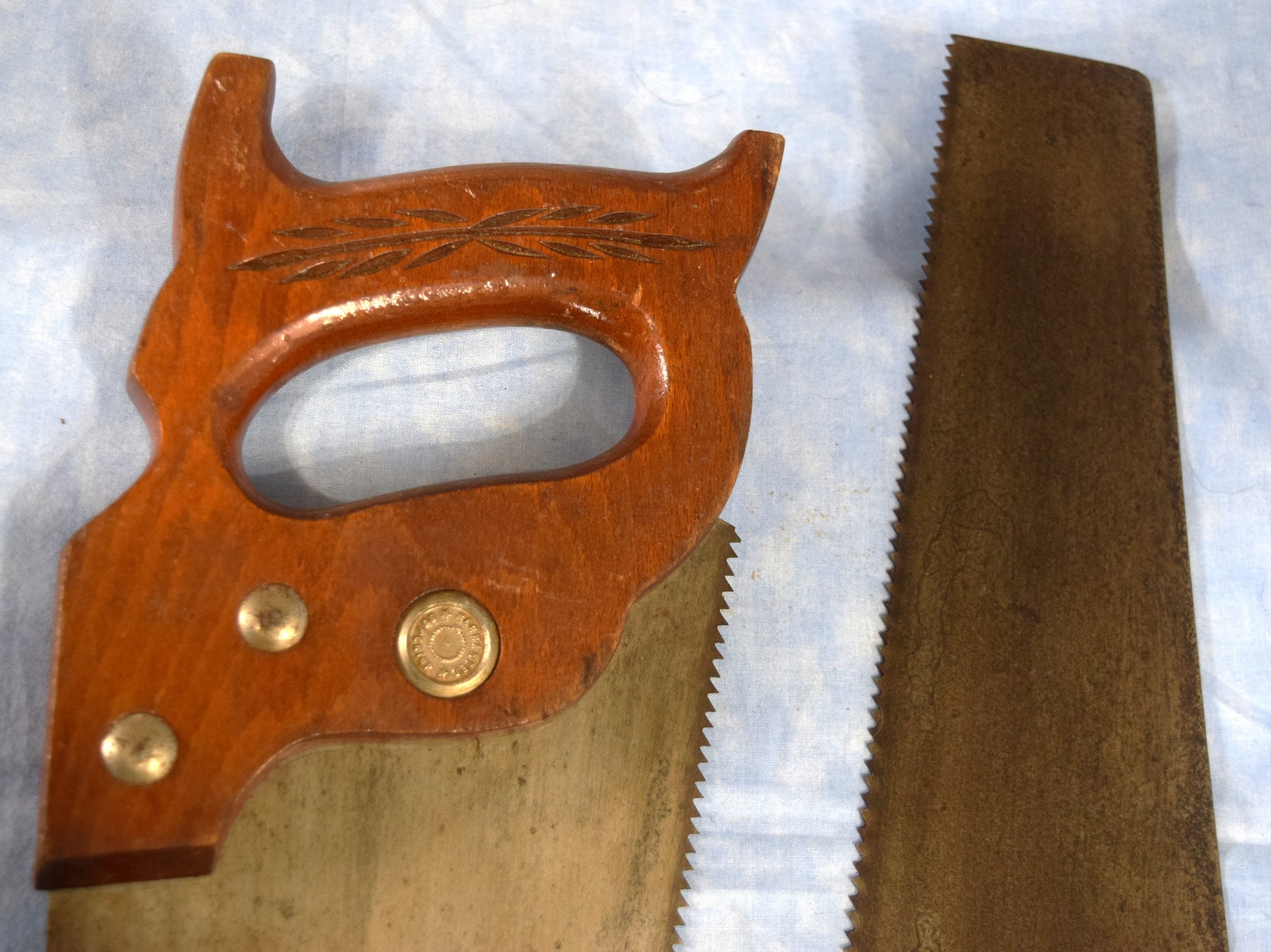 Old Hand Saws Warranted Superior 1900S Medallion Wheat Pattern Wood ...