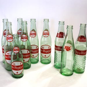 Vintage R C Cola Diet Way Cola or Dr. Pepper Pop Bottles Glass Soda Pop Bottle Advertising Bottle Set