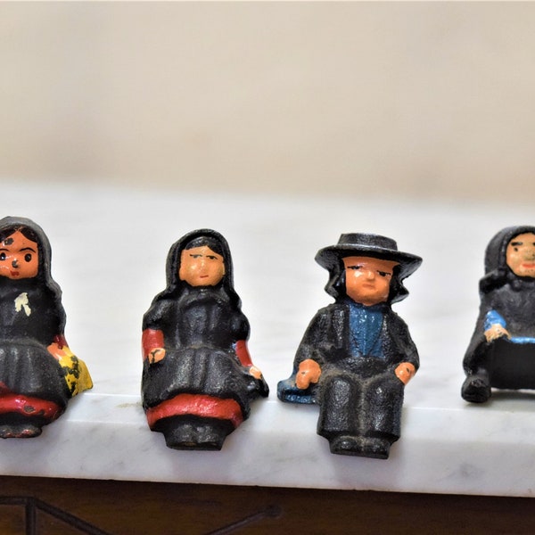 Miniature Cast Iron Amish Figurines Metal Micro Miniature Children Shelf Sitters Vintage Rustic Farmhouse Decor