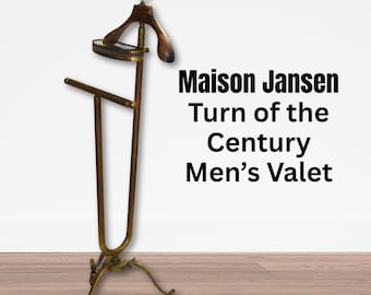 Vintage 19th Century Brass Mens Valet French Butler Floor Stand Gentleman Suit Hanger Jacket Pants Hanger Change Tray Maison Jansen