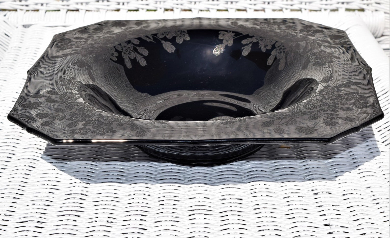 Rare Fostoria Black Glass Bowl Ebony Onyx Etched Bowl with Etsy