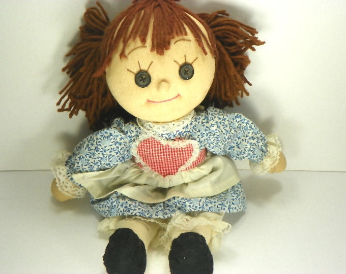 Vintage Rag Doll With Button Eyes and Brown Yarn Hair Etsy