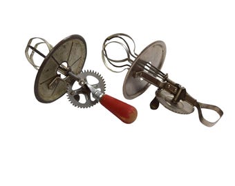 Vintage A&J Manual Hand Mixers Sets over Jar Choice Red or Metal Handle A and J Egg Beater 1923 Patent
