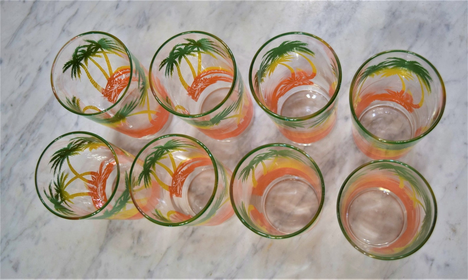 8 Vintage Palm Tree Drinking Glasses Colorful Glassware 16 Etsy
