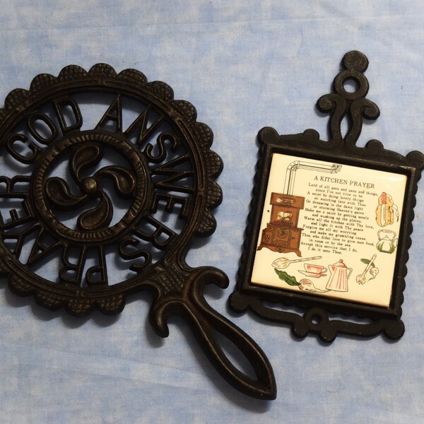 Vintage Religious Cast Iron Trivets Kitchen Prayer Trivets God Answers Prayer Kitchen Dinning Room Decor Your Choice Mid Century