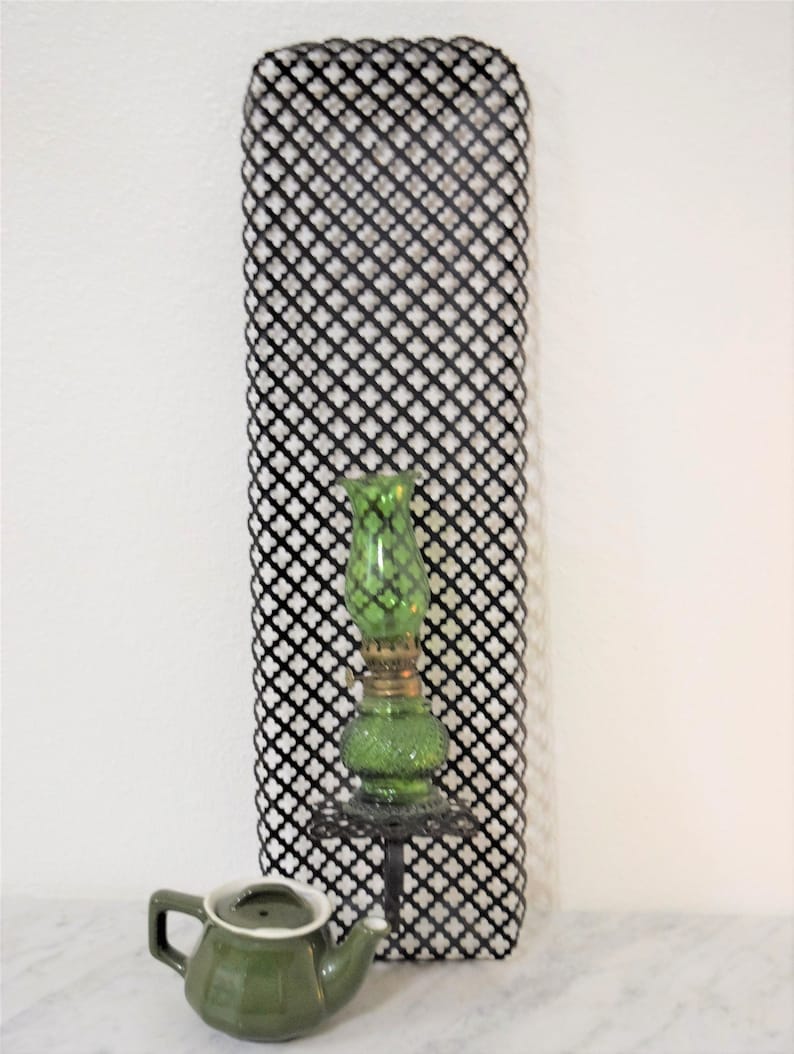 Vintage Black Metal Shelf Tall Expanded Metal Wall Sconce Shelf Vase Display Art Deco Home Decor