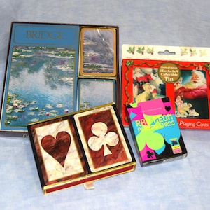 Vintage Playing Cards Bridge Set with Score Pad Black Neon Single Decks, Coca Cola NIB or Clubs and Hearts Double Deck Standard Deck Cards