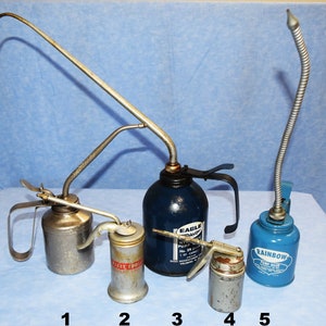 OIL CANS, OILING CANS, FEXIBLE FUNNEL