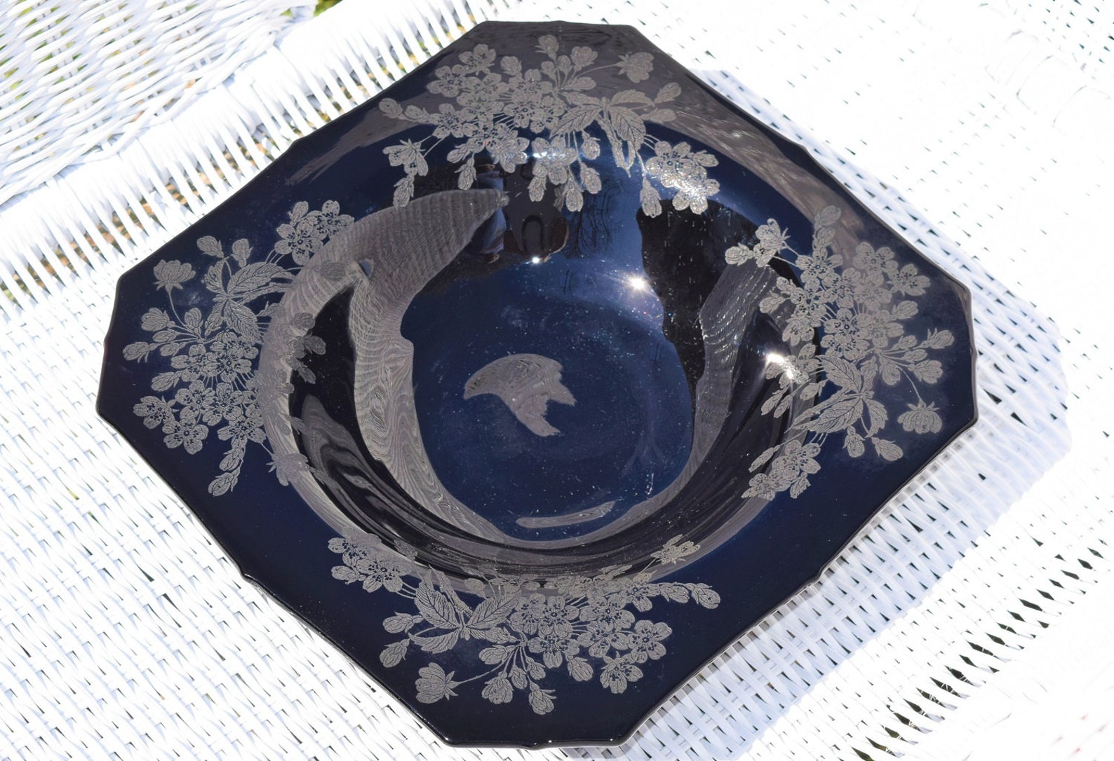 Rare Fostoria Black Glass Bowl Ebony Onyx Etched Bowl with Etsy