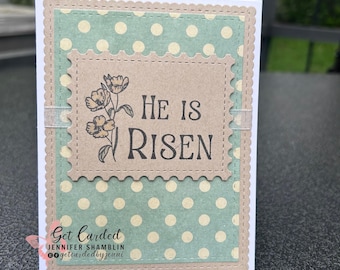 Handmade Easter Card – “He Is Risen” Faith-Based Resurrection Greeting Card with Spring Design