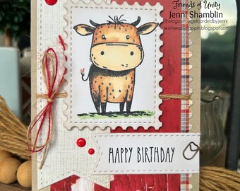 Handmade Birthday Card – Rustic Cow Design (Gender Neutral)