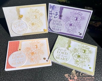 Christian Greeting Card Set, Trust in the Lord Proverbs 3:5-6 Cards, Handmade Scripture Cards, Monochromatic Note Cards, Set of 4