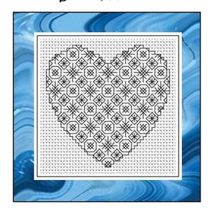 May include: Blackwork Heart Series Snowflakes cross stitch pattern featuring a heart shape filled with snowflake designs.