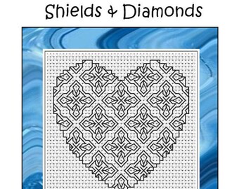 Blackwork Embroidery Kit - Blackwork Heart Series - Shields & Diamonds