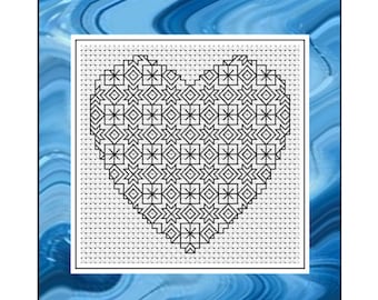 Blackwork Embroidery Chart - Hearts & Christmas Presents - PDF Chart/Instructions
