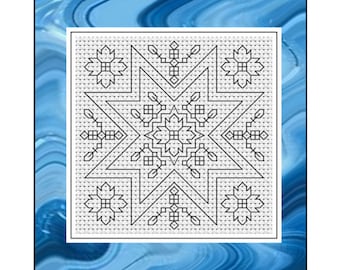 Gráfico de bordado Blackwork - estrelas e flores - padrão/gráfico PDF