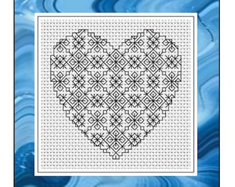 Blackwork Embroidery Chart - Blackwork Hearts & Diamonds - PDF Chart/instructions