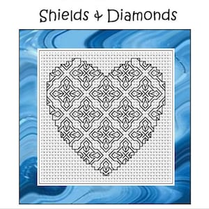 Blackwork Embroidery Chart - Shields & Diamonds - PDF chart