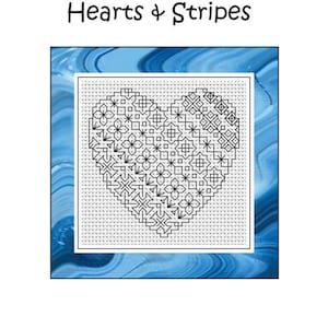 Blackwork Embroidery Chart - Hearts & Stripes - PDF pattern/chart