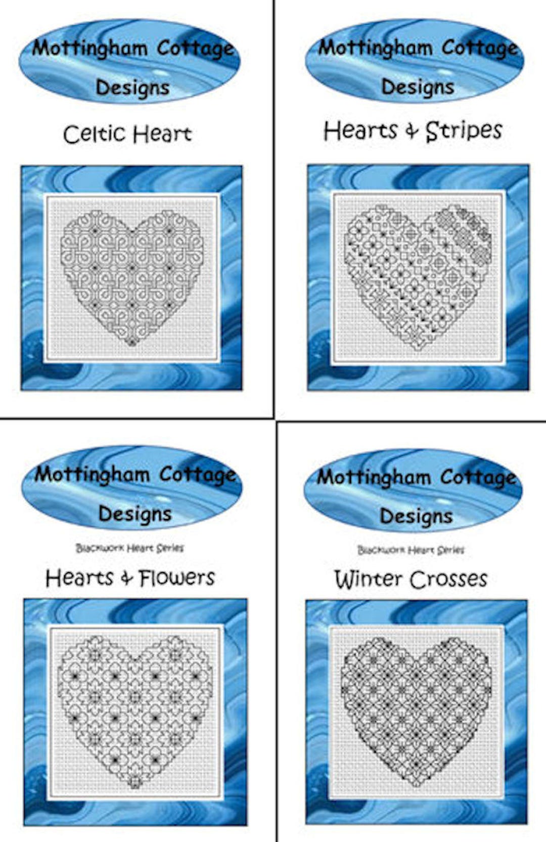 Blackwork Embroidery Charts - Hearts - PDF Charts - 4 Pack - Etsy