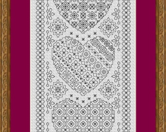 Blackwork Embroidery Chart ~  Heart Sampler ~ PDF Chart