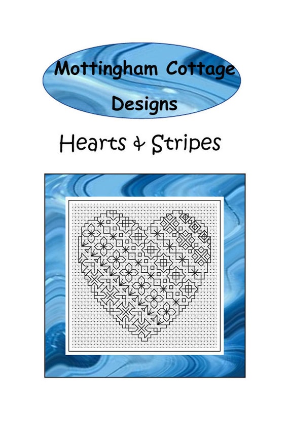 Blackwork Embroidery Chart - Hearts & Stripes - PDF pattern/chart