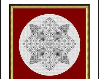 Flower Heart - Blackwork Embroidery Chart -  PDF chart