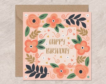 Roses and Flowers Birthday Card, Floral Birthday Card, Flowers Birthday Card, Happy Birthday Card, Mum Birthday Card, Grandma Birthday Card