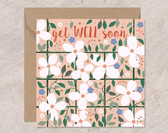 Get Well Soon Trellis and Clematis Card, Get Well Soon Flowers Card, Get Well Card, Feel Better Soon, Thinking of You Card, Illness Card