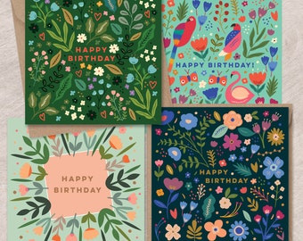Lot de cartes d'anniversaire glorieuses et vertes | Ensemble de cartes d'anniversaire | de cartes d'anniversaire | Cartes d'anniversaire florales